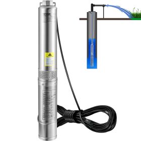 VEVOR Deep Well Submersible Pump, 1HP 115V/60Hz, 37gpm Flow 207ft Head, with 33ft Electric Cord, 4" Stainless Steel Water Pump for Industrial