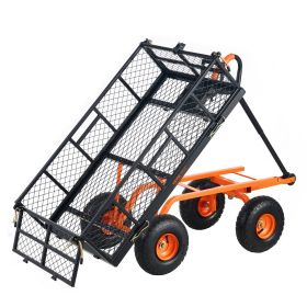 VEVOR Dump Cart, Metal Garden Dump Cart with Easy to Assemble Frame, Dump Wagon with 2-in-1 Convertible Handle, Utility Wheelbarrow 880 lbs Capacity