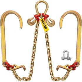 VEVOR V Bridle Chain, 5/16 in x 2 ft Bridle Tow Chain, Grade 80 V-Bridle Transport Chain, 9260 Lbs Break Strength with TJ Hooks and Crab Hooks