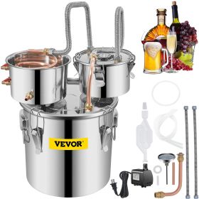 VEVOR Alcohol Still, 3 Gallon, Stainless Steel Alcohol Distiller with Copper Tube & Build-in Thermometer & Water Pump