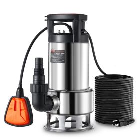 VEVOR 1HP Sump Pump, 4020GPH, 30FT Lift Stainless Steel Submersible Sludge Pump with 26FT Power Cord Automatic ON/OFF Float Switch