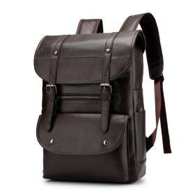 New PU waterproof backpack student computer bag (Option: Brown-19 inches)